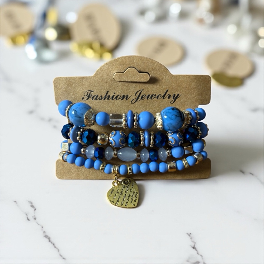 Fashion Jewelry Boho Blue and Gold Bracelet Set